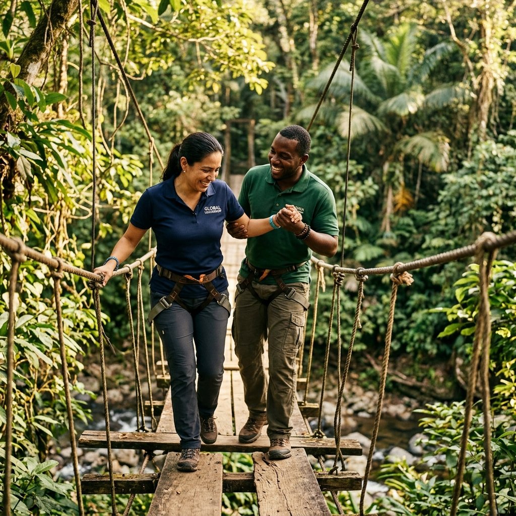 Desafíos de cuerdas altas y puentes colgantes en la selva